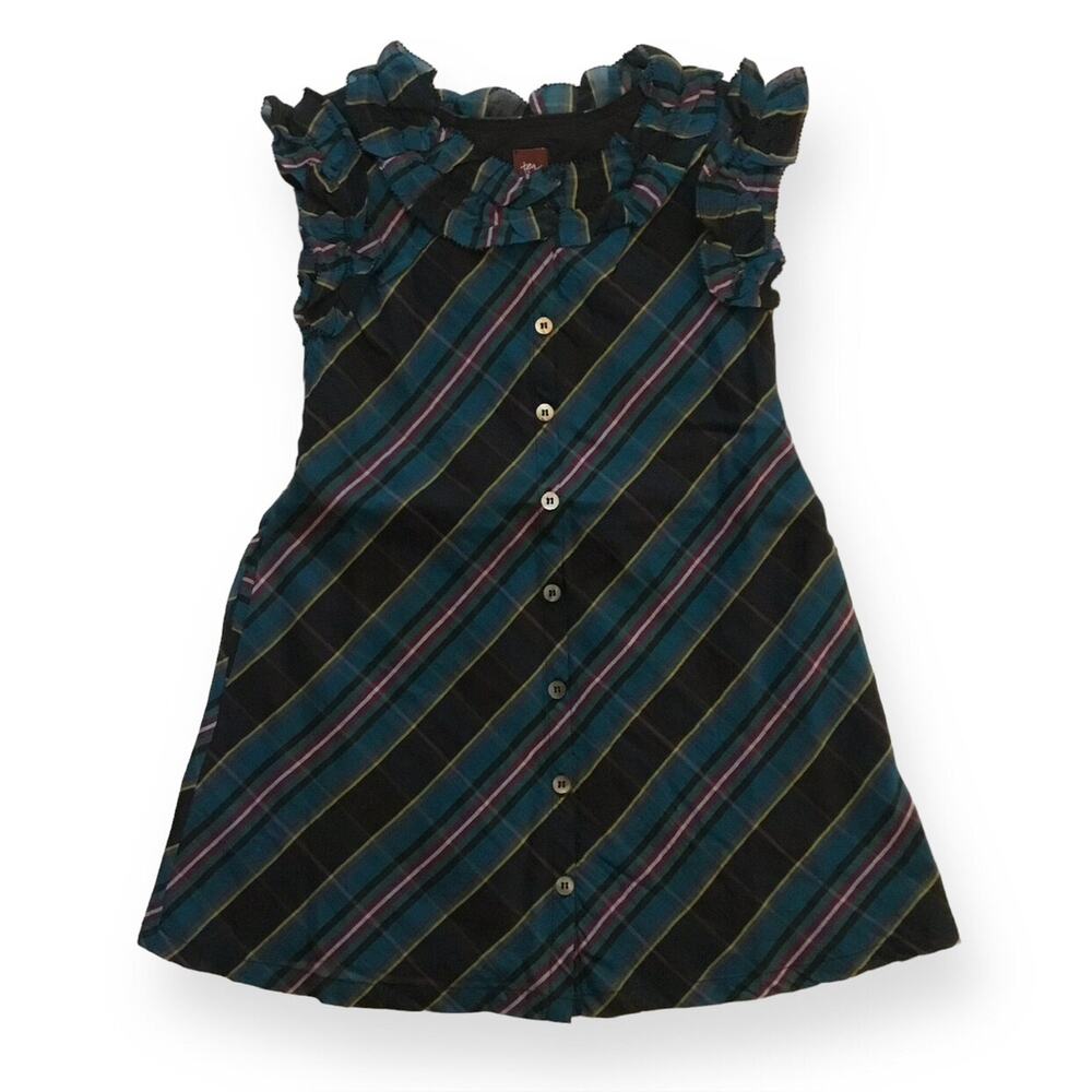 Tea Collection Cotton/Silk Blend Plaid Winter Ruffle Dress
